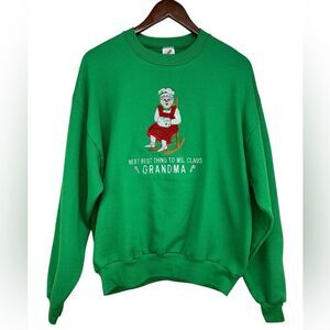 Vtg Jerzees Green Mrs. Claus Grandma  Crewneck Sweatshirt Adult Large